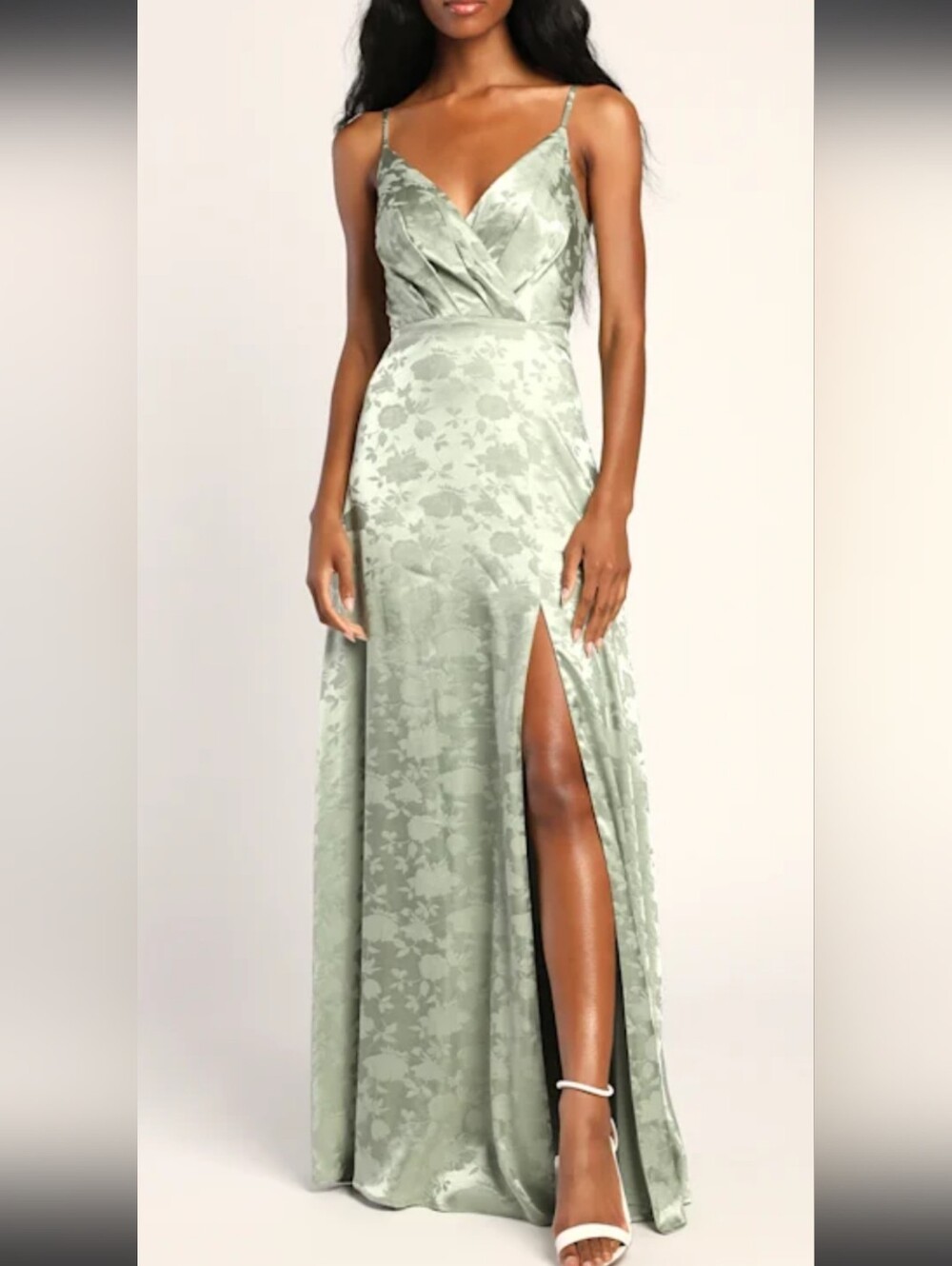 Lulus Radiant Refinement Sage Green Satin Jacquard Maxi Dress Small
